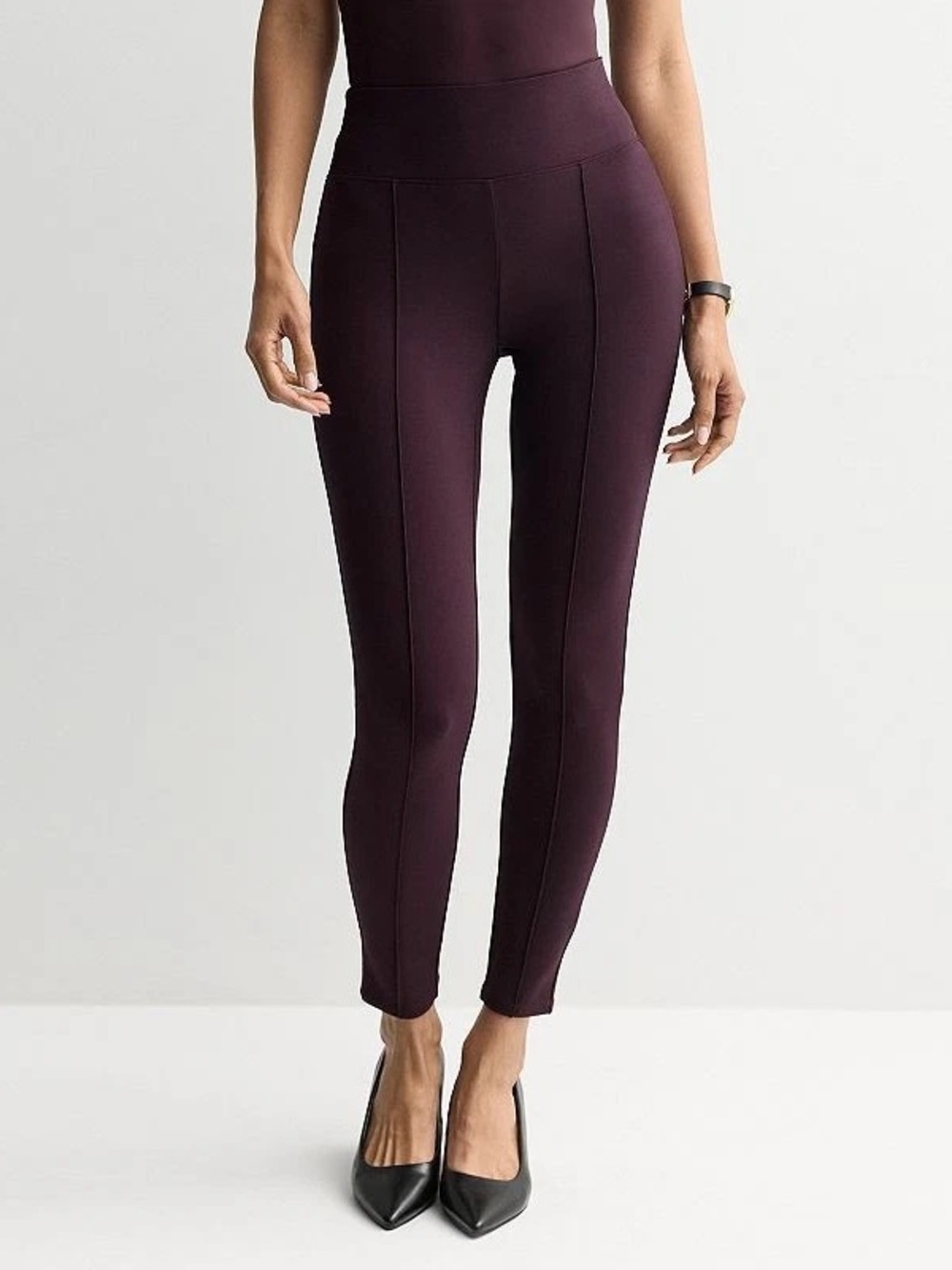 Nine West plum Maddie Pintuck Seam High Rise Ponte Leggings Size M